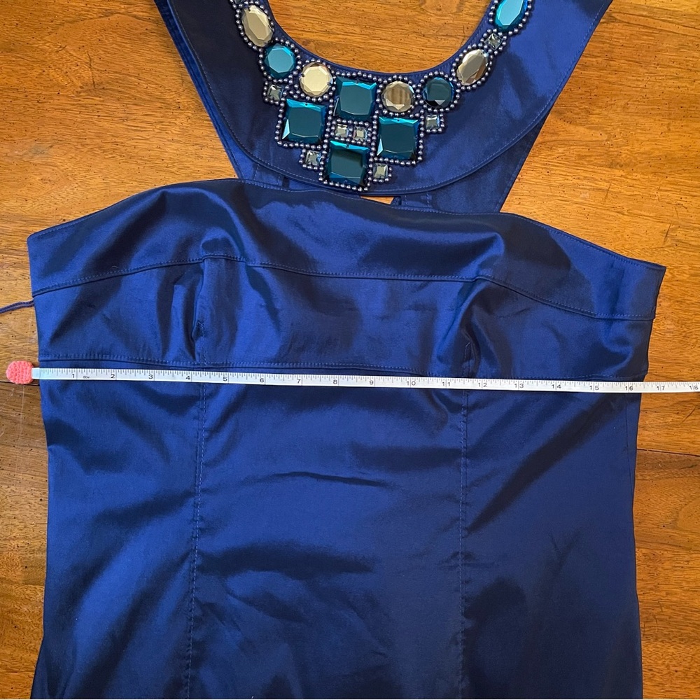 Adrianna Papell Blue Embellished Jeweled Gem Beaded Halter Cocktail Party dress - Picture 9 of 12
